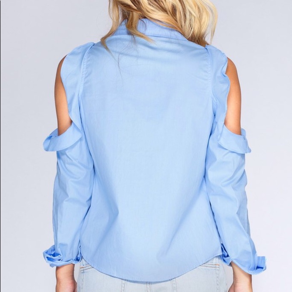 Cold-Shoulder Blue Button-Up - Picture 3 of 5